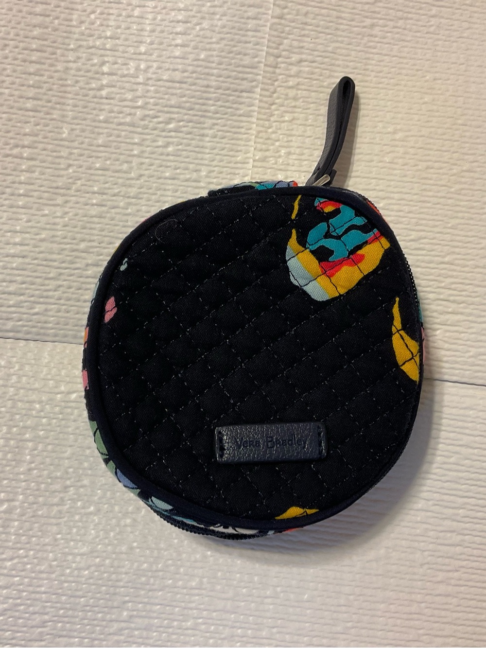 Vera Bradley Black Quilted Round Floral Hair Accessory Pouch